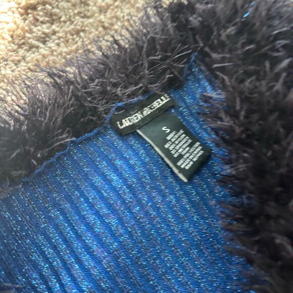 VTG Laura Michelle Holiday Shimmer Off Shoulder Top Black Faux Fur Y2K 90s S - Picture 7 of 7